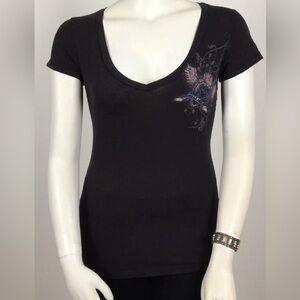 As is. Vintage METAL MULISHA Lightweight Deep V Graphic Cotton Tee Shirt. Video